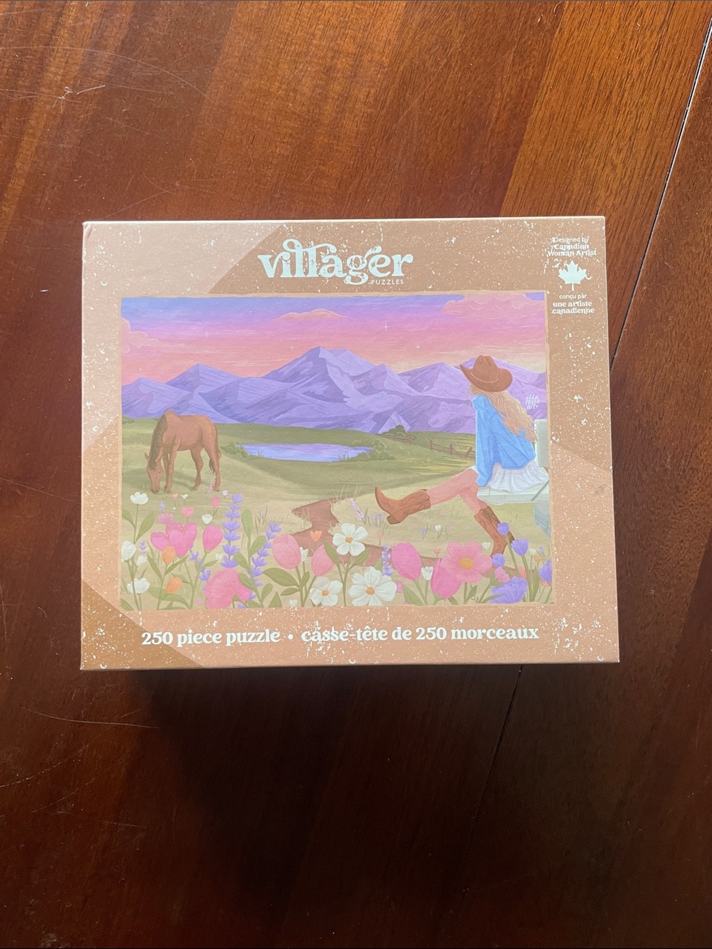 Villager Pink Floral Mountain Wall Art Puzzle Print